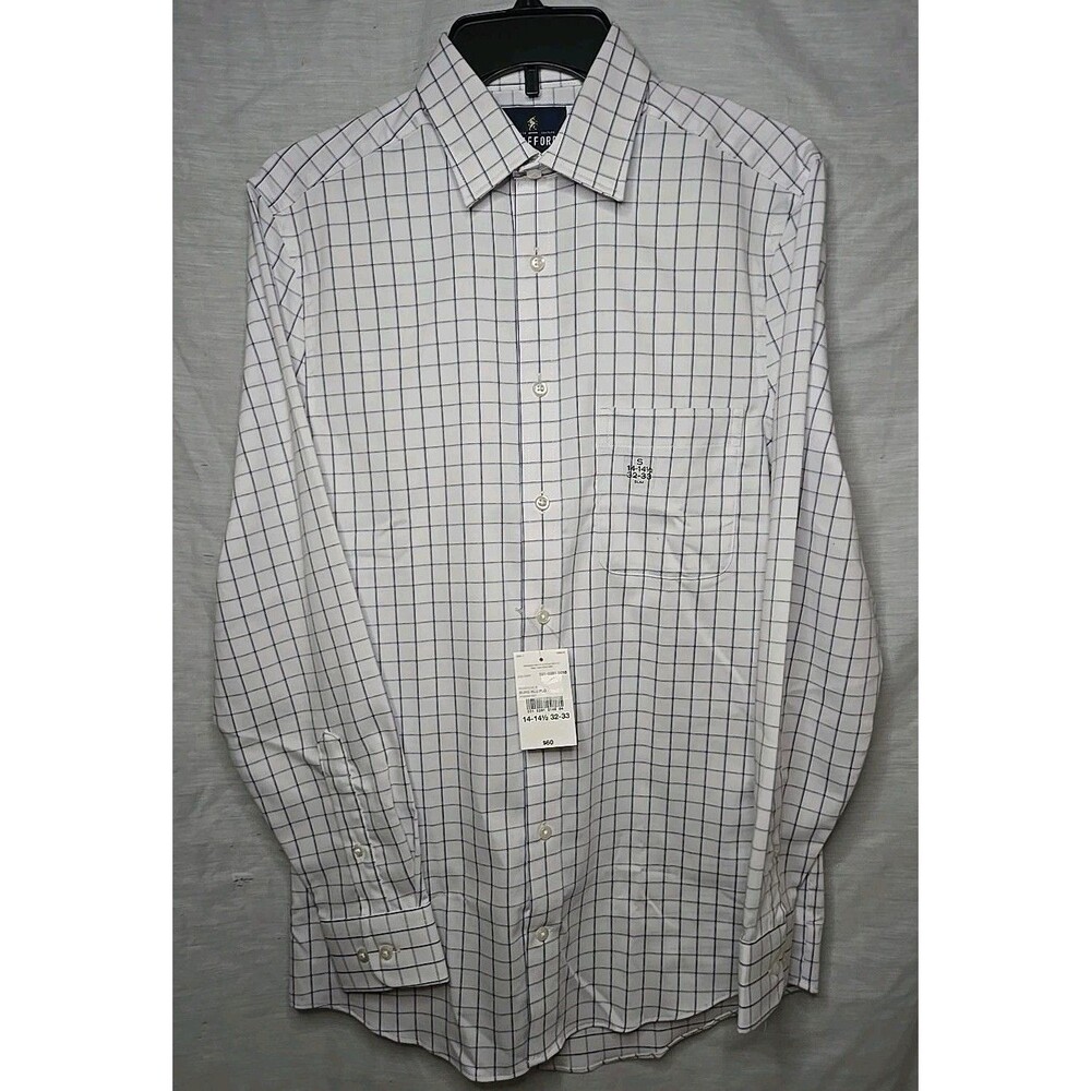 Stafford Sweat Repel Long Sleeve Button Shirt, Berg Blue Plaid, 14-14½ x 32-33